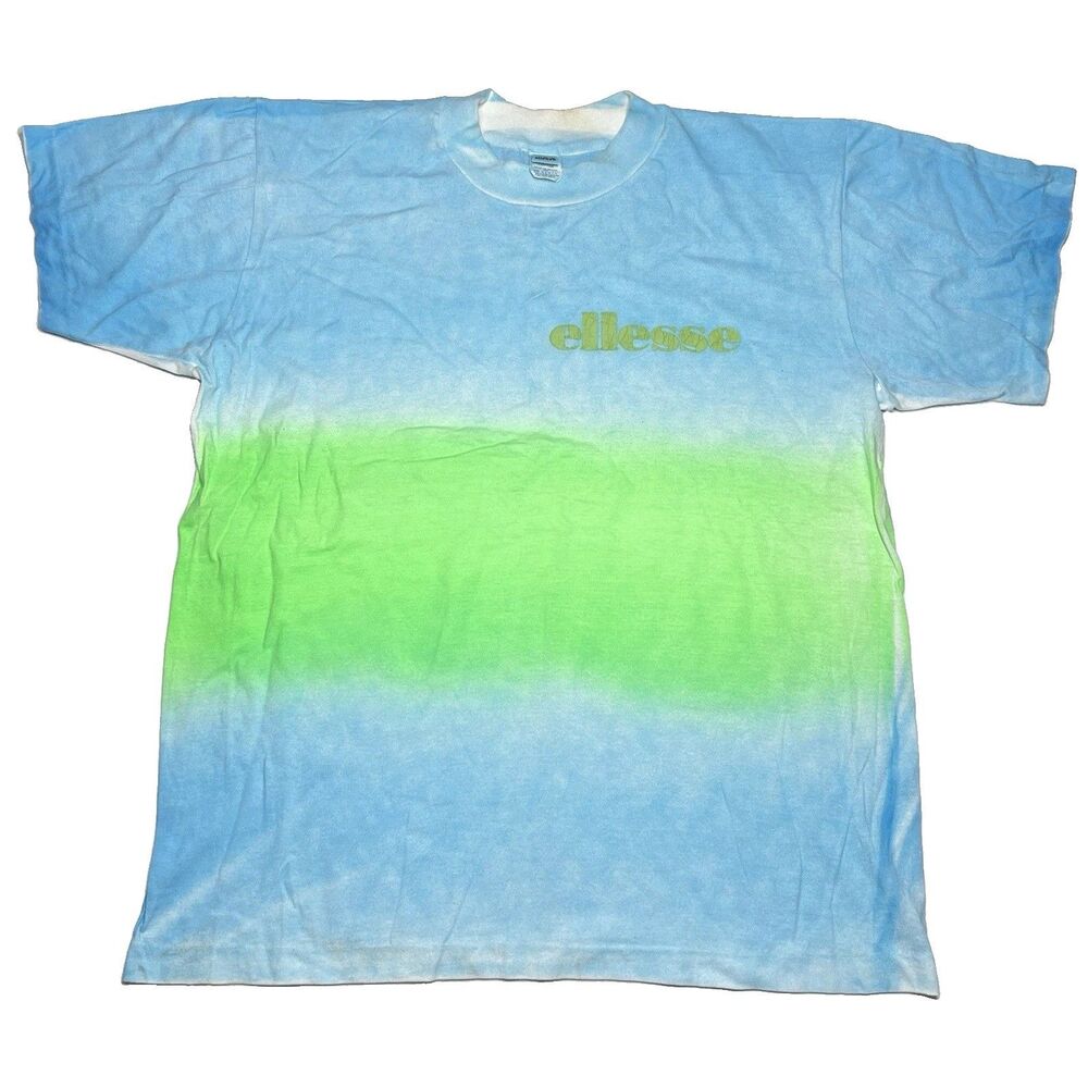 Vintage 1990s ellesse Green Blue Aerographed single-stiched t-shirt, size L